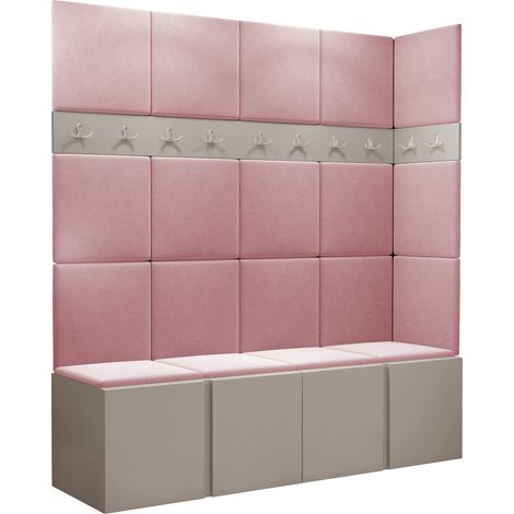 Meuble d'entrée Pinis II, Cachemire, 186x168x46cm, Tissu, Stratifié, À poser, Murale