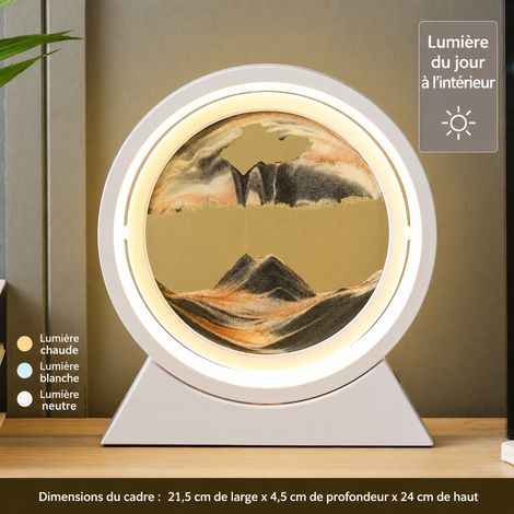 Lampe de chevet veilleuse tableau de sable mouvant 3D 10 pouces cadre blanc et sable noir et blanc 10 réf 6291 26 × 7 × 28 cm 750 g – Livraison gratuite