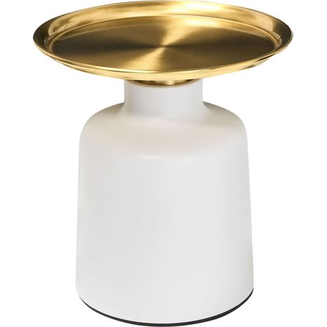 Tavolino rotondo in metallo bianco e oro stile glamour Dove