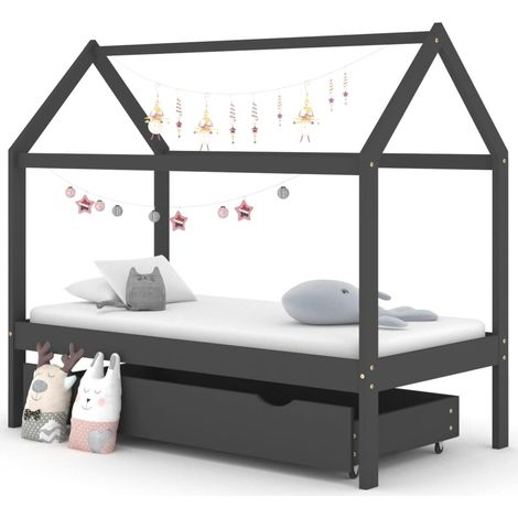 vidaXL Giroletto Bambini Cassetto Grigio Scuro Pino Massello 80x160cm (1/5)
