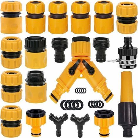 Lot de 20 Connecteur de Raccord Tuyau D'arrosage,Adaptateur Robinet Tuyau Arrosage,Séparateur de Tuyau en Y, Connecteur de Robinet Universel, etc. (1/4)