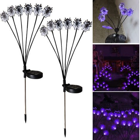 Lampes solaires d'araignée pour décoration d'Halloween, 6 LED - Lumières solaires oscillantes - Lumières solaires d'Halloween étanches - Lot de 2 (1/5)