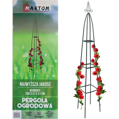 PERG-N0293 PERGOLA DA GIARDINO A FORMA DI PIRAMIDE PER ROSE RAMPICANTI CON PALO IN METALLO