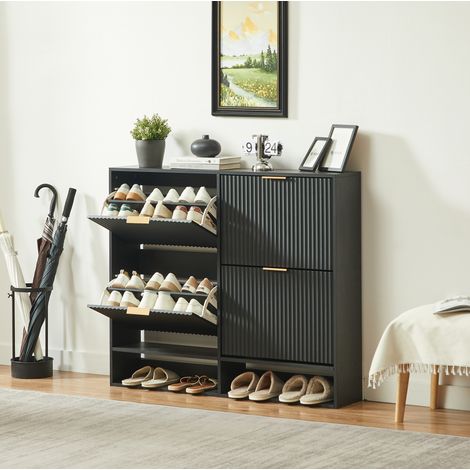 Scarpiera 120 x 24 x 102 cm nera con sistema antiribaltamento HAVRYA (1/5)