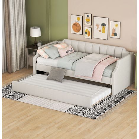 lit adulte chambre couchage gigogne 90x200 beige OKMYHOME (1/5)