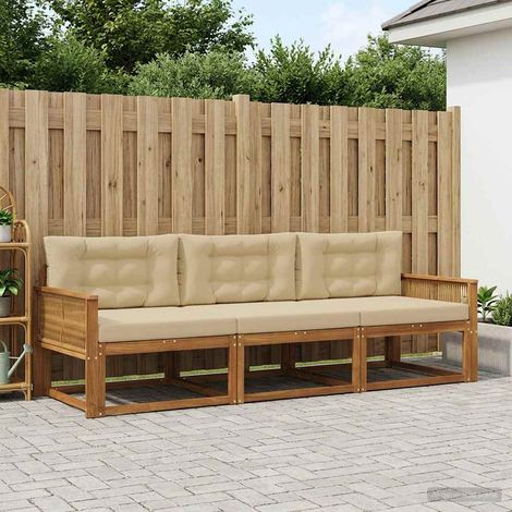 vidaXL Set di divani da esterno con cuscino 3 pcs Naturale e (1/4)