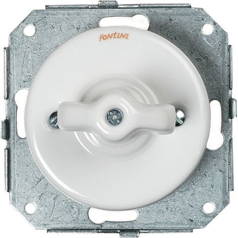 Fontini – Interrupteur va-et-vient porcelaine blanche – 10A 250V – Appareillage encastrable – Design rétro pour décoration vintage