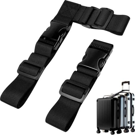 Lot de 2 sangles à bagages - Sangles de valise - Sangles de fixation - Sangle d'arrimage - Réglables - avec boucles de sécurité - Accessoire de voyage - Permettent de relier 3 bagages - Noir (1/5)