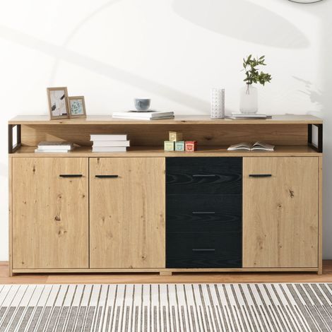 Credenza industriale 150 x 35 x 75,9 cm 3 ante 3 cassetti nero e legno DESVIAE (1/5)