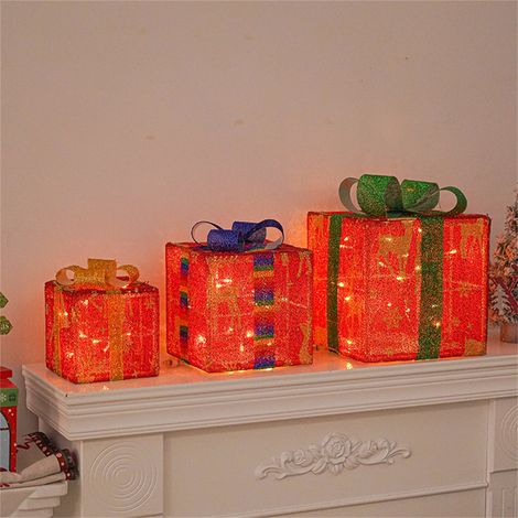 Boîte Cadeau Lumineuse - Boîte Cadeau De Noël Avec LED - Décoration Intérieure Extérieure - Lot De 3 Tailles (1/5)