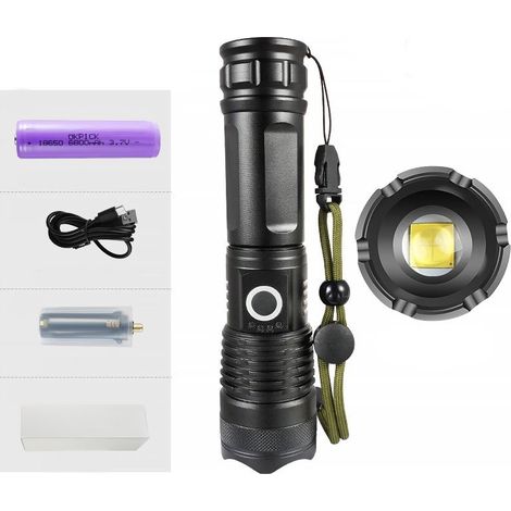 Lampe torche LED rechargeable USB 5000 lumens – Étanche IP65 – 5 modes d'éclairage – Autonomie 50 000 heures – Batterie 6800mAh incluse (1/5)