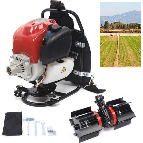 Benzin-Motorsense, 52 cc, 3-in-1, Rucksack, 4-Takt, Kultivator, Tiller, Rasenmäher, Heckenschneider, Rasenmäher, zum Jäten, Ernten, Roten (1/5)