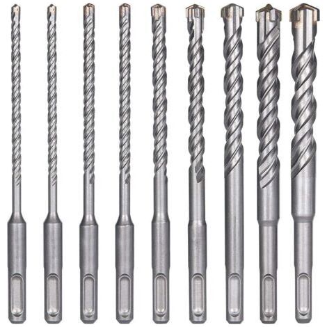Forets à Béton, 9PCS (5 mm 16x160 mm) Foret Carrelage, à Percussion Électrique SDS-Plus pour Perforateur, Forets Transversaux, Brique, Pierre, Naturelle, Métaldengyank
