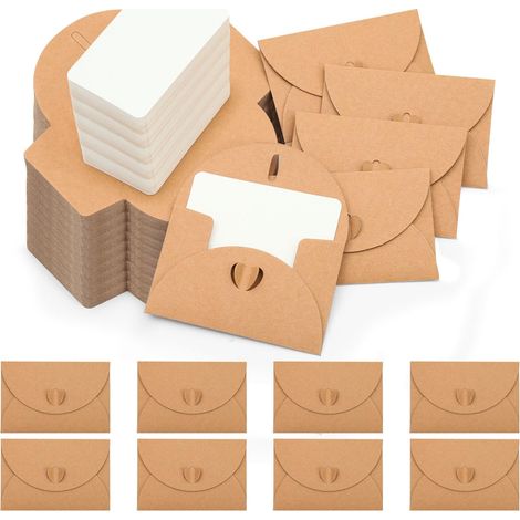 60 Pièces Mini Enveloppe Avec 60 Cartes Vierges, 10.5×7cm Kraft Petite Enveloppe, Mini Enveloppes Avec Fermeture Coeur Pour Cartes Cadeaux, Bricolage, Graffiti, Festival, Carte Vœux. (1/5)