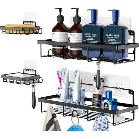 Black metal shower shelf 4 pcs