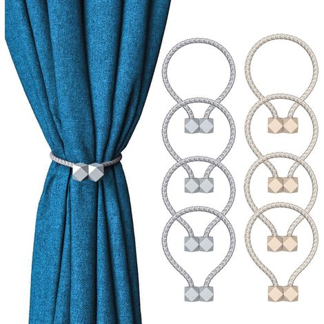 Embrasses de rideaux, lot de 8 embrasses magnétiques, attaches et clips pour rideaux, boucles magnétiques tressées pour salon et chambre, gris beige (1/5)