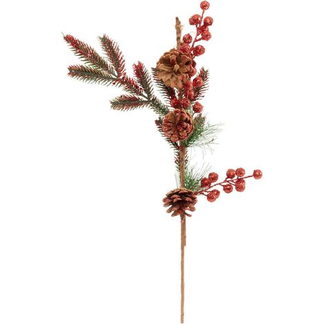 Branche décorative de Noël sapin et pommes de pin rouge et or H. 60 cm - Feeric lights & christmas (1/5)