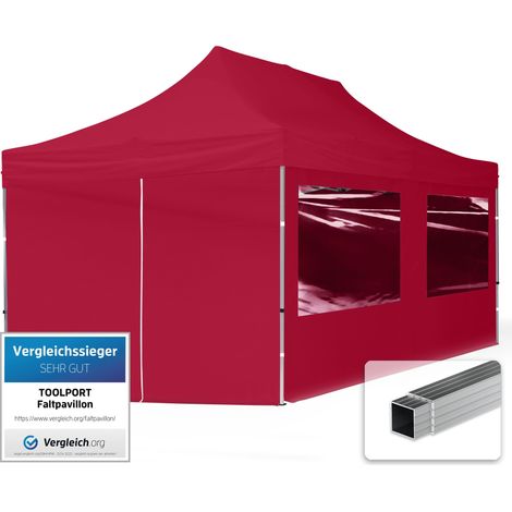3x6 m Faltpavillon, ECONOMY Alu 32mm, Seitenteile mit Panoramafenstern, rot (1/5)
