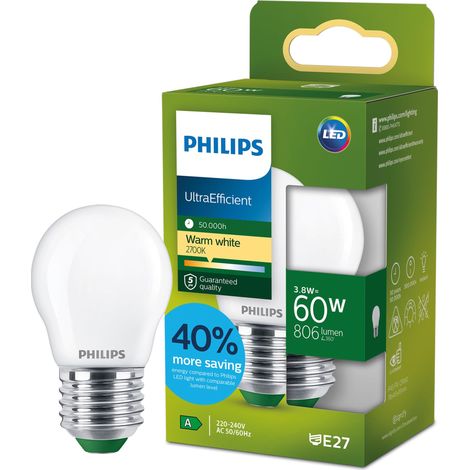 LED UltraEfficient Ampoule Dépolie P45, Culot Edison E27, Classe Énergétique A, 806 lm, Équivalent 60W, Blanc Chaud (2700K), EyeComfort, 50 000 Heures, 1 Pack (1/5)