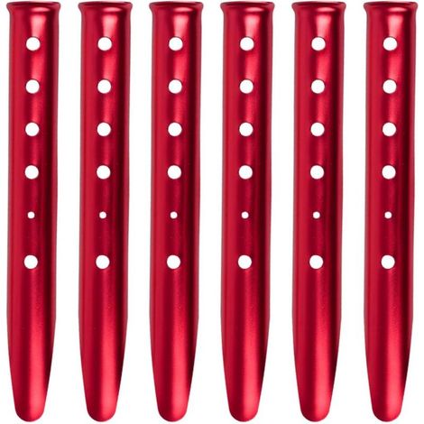 Piquets de tente en alliage d'aluminium en forme de U, 31 cm, pour le sable, lot de 6, pour la neige, la plage, le camping et la randonnée (rouge) (1/4)