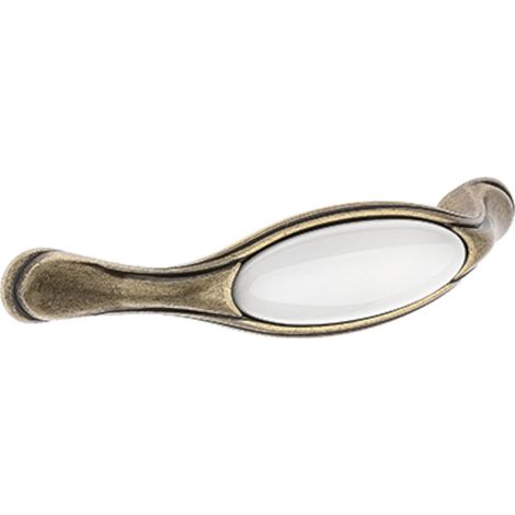 Poignée de meuble vintage en zamak finition laiton porcelaine céramique entraxe 128 mm avec vis Tiroir Armoire Réparation (1/3)