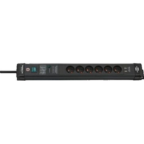 Überspannungsschutzleiste 60.000 A, 6 Steckdosen, 3 m, mit 2 x USB-Anschlüssen, H05VV-F3G1.5, schwarz, Premium-Linie, Brennenstuhl