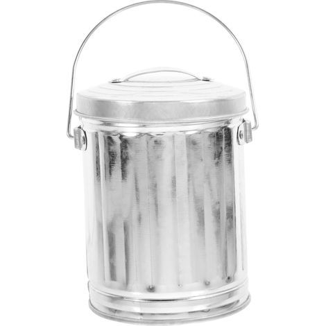 Small Metal Desktop Trash Can with Lid, Mini Compact and Practical Wastebasket for Home, Office and Kitchen (1/5)