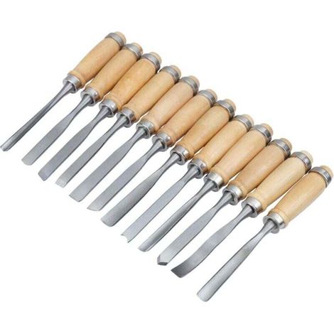 Jeu de Burins à Main en Bois Sculpté, Outil de Gouges pour Menuiserie 12 en 1