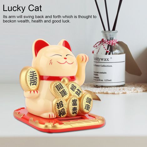 Chaton Chanceux Porte-Bonheur Solaire Qui Salue, Décoration Voiture Maison Doré, Figurine Animée Énergie Photovoltaïque (1/5)
