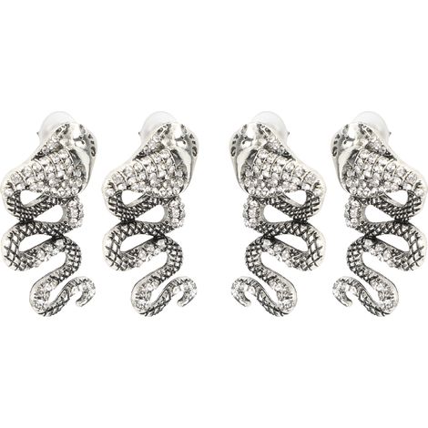 2 paires de boucles d'oreilles pendantes en alliage de métal et diamant, en forme de cobra, bijoux créatifs pour femmes (1/5)
