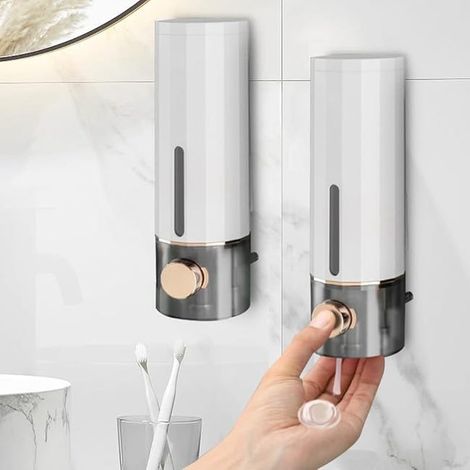 Wandseifenspender – 2-teiliger Seifenspender – Handseifenspender – kein Bohren erforderlich – 450 ml – weiß (1/5)