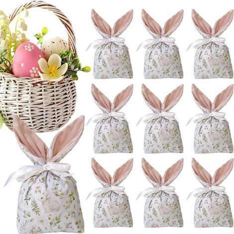 Geschenktüten – Osterdekoration – Ostergeschenktüten mit Kordelzug – Hasenförmige Geschenktüten mit Kordelzug – 10er-Pack – Geschenktüten mit Hasenohren – Perfekt (1/5)