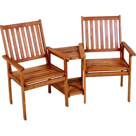 Doppelsessel Tisch, Eukalyptus Grandis, Bar, Terrasse Balkon Garten Design Möbel 160 x 77 x 96cm Braun, Gartensessel, Gartenstuhl