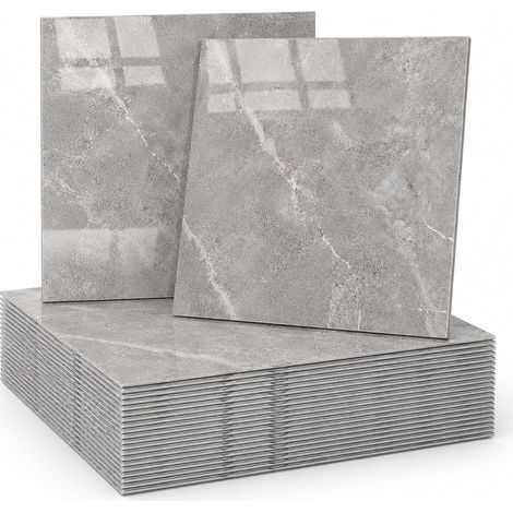 Stickers Carrelage 30x30cm, Crédence Adhésive pour Cuisine et Salle de Bain 20 Pièces, Carrelage Adhésif Mural Étanche, Carreaux Autocollants 3D Éco-PET Décoration Murale (Gris grès) (1/5)