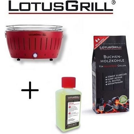 Barbecue Rosso XL con Batterie e Cavo di Alimentazione USB + 1Kg di Carbonella di Faggio + Gel Combustibile Inodore per Barbecue 200ml -Lotus Grill (1/3)