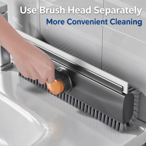 Brosse de sol pour salle de bain, brosse rigide avec racleur, modèle amélioré gris-orange, nettoyage des joints et des carrelages pour toilette et douche (1/4)