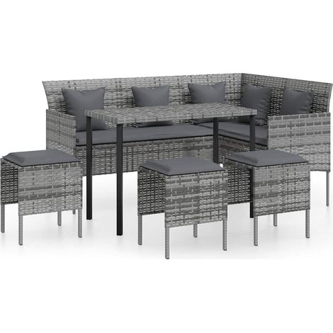 Set de sofás en forma de L 5 pzas cojines ratán sintético gris vidaXL