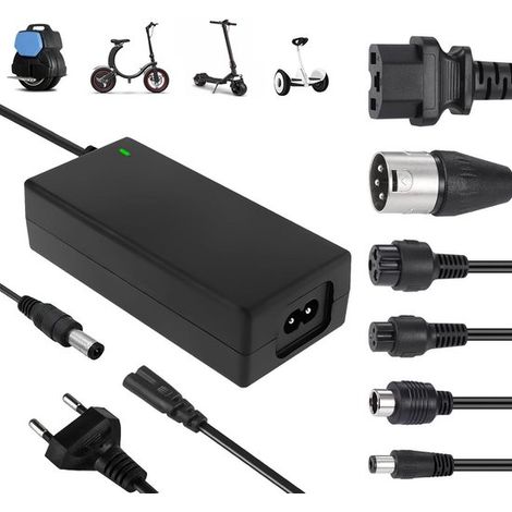 Cargador para bicicleta eléctrica，Cargador universal de 36V/42V 2A，Con 6 conectores para cargador de batería，Compatible con Xiaomi Mi Mijia M365 (1/5)