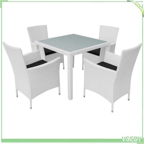 Salon de jardin - FAFEICY - 42502 - Résine tressée 5 pcs - Blanc-crème - Verre trempé (1/5)