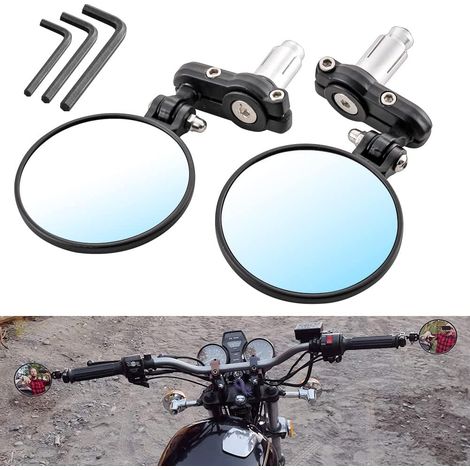 Motorcycle rearview mirror 7/8" (22 mm) round bar end mirror, foldable, convex, for Harley Davidson, Honda, Kawasaki, Suzuki, Triumph, Yamaha and Indian