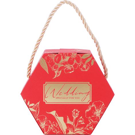 Lot de 10 boîtes à bonbons hexagonales en forme de sachet, avec cordon, pour cadeaux de mariage (rouge). (1/5)