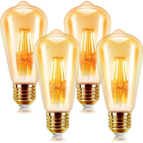 E27 Ampoule LED Vintage 4 Pack Edison Style Retro 6W Antique Lampe décorative Blanc Chaud 2200K 600LM Non-Dimmable, Lot de 4 [Classe énergétique F]