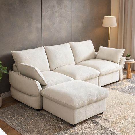 Canapé d'angle en chenille avec pouf pour salon (1/5)