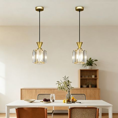 Lot de 2 lustres LED modernes, plafonnier en cristal, suspension à hauteur réglable, lampe de chevet LED, 3 températures de couleur (φ13cm, rond) (1/5)