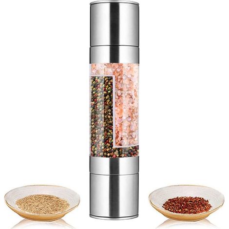 Moulin à sel et à poivre 2 en 1 - Réglable, en céramique - Idéal pour le rangement et comme cadeau pour les chefs et les gourmets (1/5)