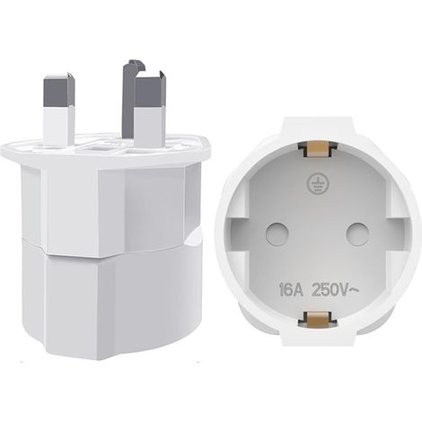 2 Pièces Adaptateur Prise Anglaise, Adaptateur de Voyage France vers UK, Adaptateur de Prise pour Irlande, Angleterre, Ecosse, Dubaï, Malte, Adaptateur Type G (Blanc) (1/5)