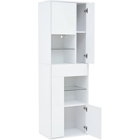 Vitrine haute blanche 55 x 38 x 170 cm avec 1 tiroir, 4 portes et LED (1/5)