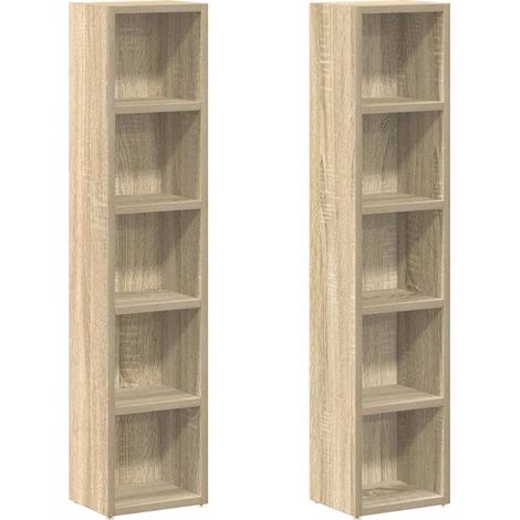 Set di 2 armadietti per CD verticali compatti 21 x 16 x 93,5 cm con 5 scomparti in legno ingegnerizzato rovere sonoma 020047744