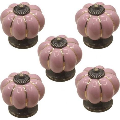 Lot De 5 Coloré Halloween 40x40mm(Diamètre x Hauteur) Citrouille En Céramique Armoire Armoire Porte Boutons Commode Tiroir Tire Meubles Armoire Cuisine Poignées Vintage Cuivre Matériel Avec Vis(Rose) (1/5)