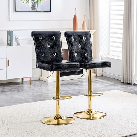 Set de 2 Fauteuils Pivotants 360° Blanc Vintage Simili Cuir avec Cristal – Pieds Métal Doré -Mousse Haute Densité - Salle à Manger Élégante, Noir (1/5)